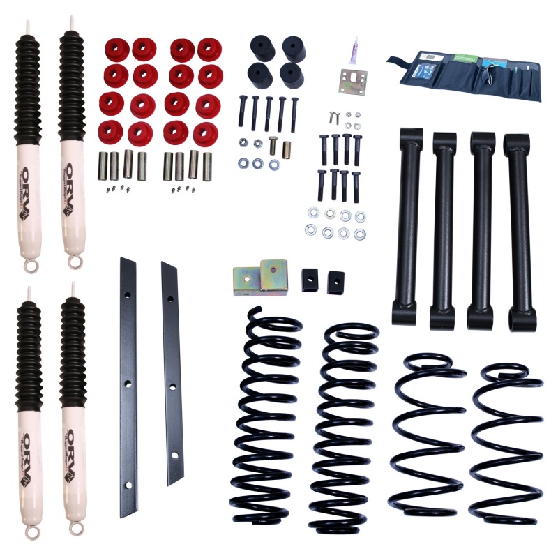 Jeep Wrangler TJ Suspension Lift Kit - Rugged Ridge - Rugged Ridge 2 in Lift; Incl. Shocks/Coil Springs/Lower Links/Track Bar Relocation Bracket/Transfer Case Relocation Bracket/Hardware Kits - Black - `97-`02